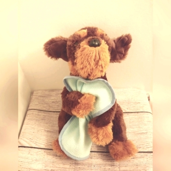 Kellytoy brown realistic dog plush holding blue blanket lovey stuffed animal - Picture 1 of 7